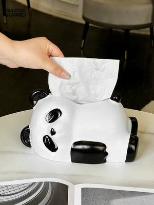 MIMO PVC RESIN CUTE PANDA-SHAPED DECORATIVE TISSUE BOX HOLDER – BLACK & WHITE - Tissue Boxes