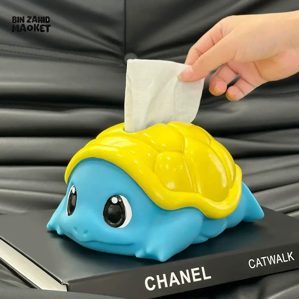 MIMO PVC RESIN CUTE TURTLE-SHAPED DECORATIVE TISSUE BOX HOLDER – BLUE & YELLOW - Tissue Boxes