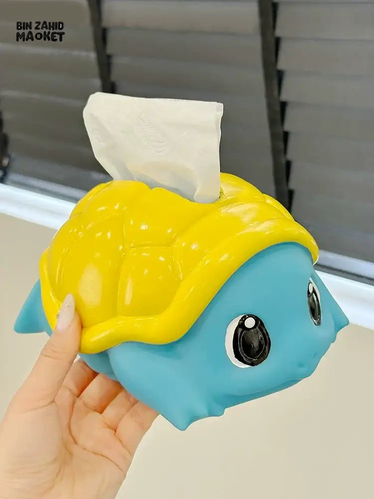 MIMO PVC RESIN CUTE TURTLE-SHAPED DECORATIVE TISSUE BOX HOLDER – BLUE & YELLOW - Tissue Boxes