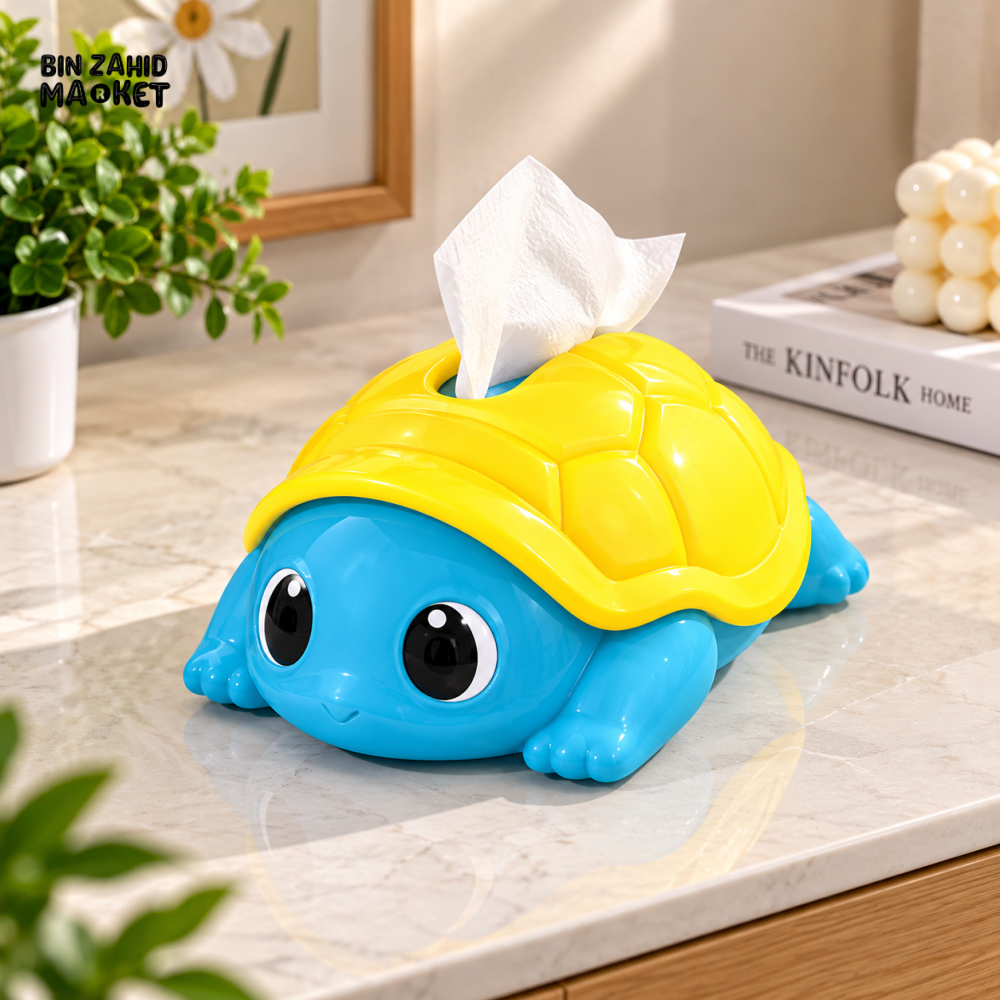 MIMO CUTE TURTLE-SHAPED DECORATIVE TISSUE BOX HOLDER – BLUE & YELLOW