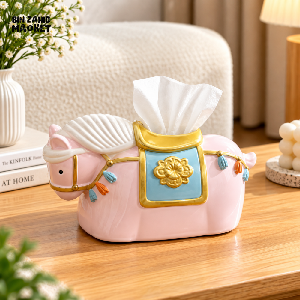 MIMO DECORATIVE HORSE-SHAPED CERAMIC TISSUE BOX HOLDER – PINK
