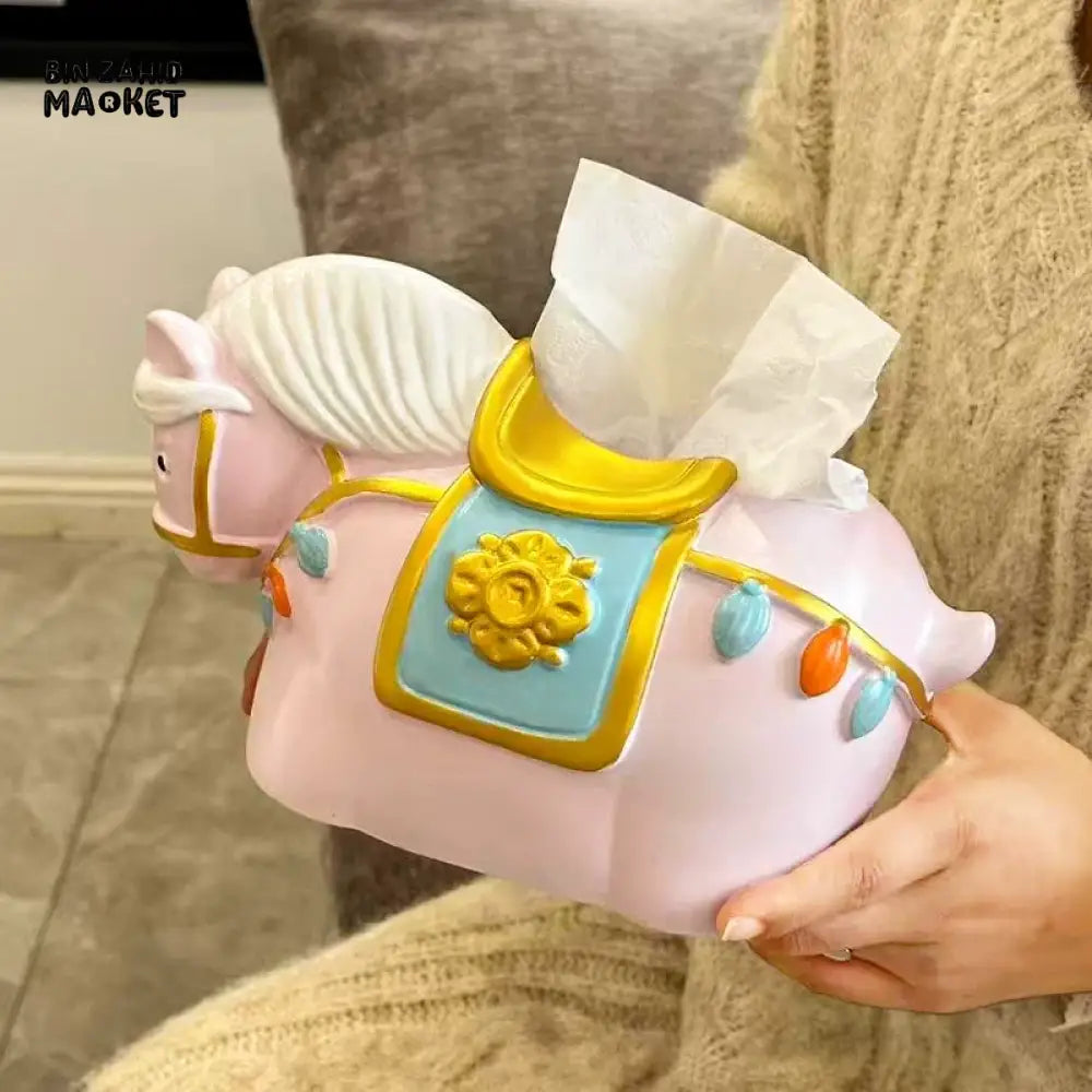 MIMO PVC RESIN DECORATIVE HORSE-SHAPED CERAMIC TISSUE BOX HOLDER – PINK - Tissue Boxes