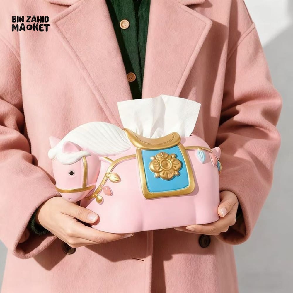 MIMO PVC RESIN DECORATIVE HORSE-SHAPED CERAMIC TISSUE BOX HOLDER – PINK - Tissue Boxes