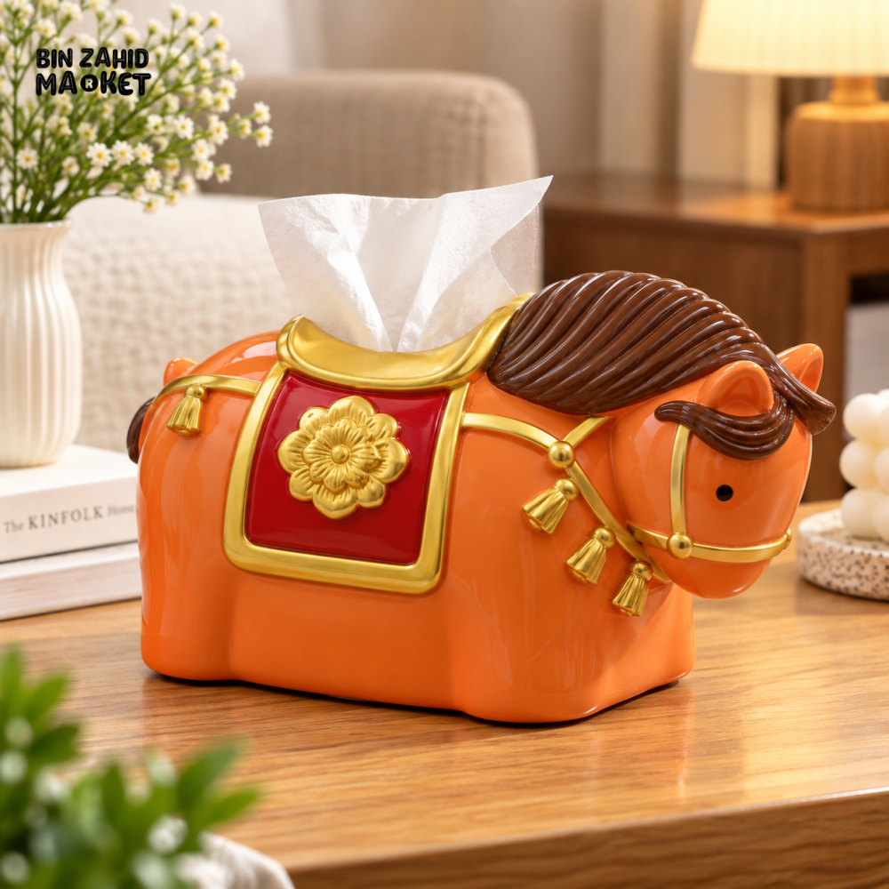 MIMO DECORATIVE HORSE-SHAPED CERAMIC TISSUE BOX HOLDER – ORANGE & RED