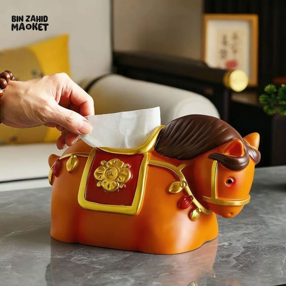 MIMO PVC RESIN DECORATIVE HORSE-SHAPED TISSUE BOX HOLDER – ORANGE & RED - Tissue Boxes