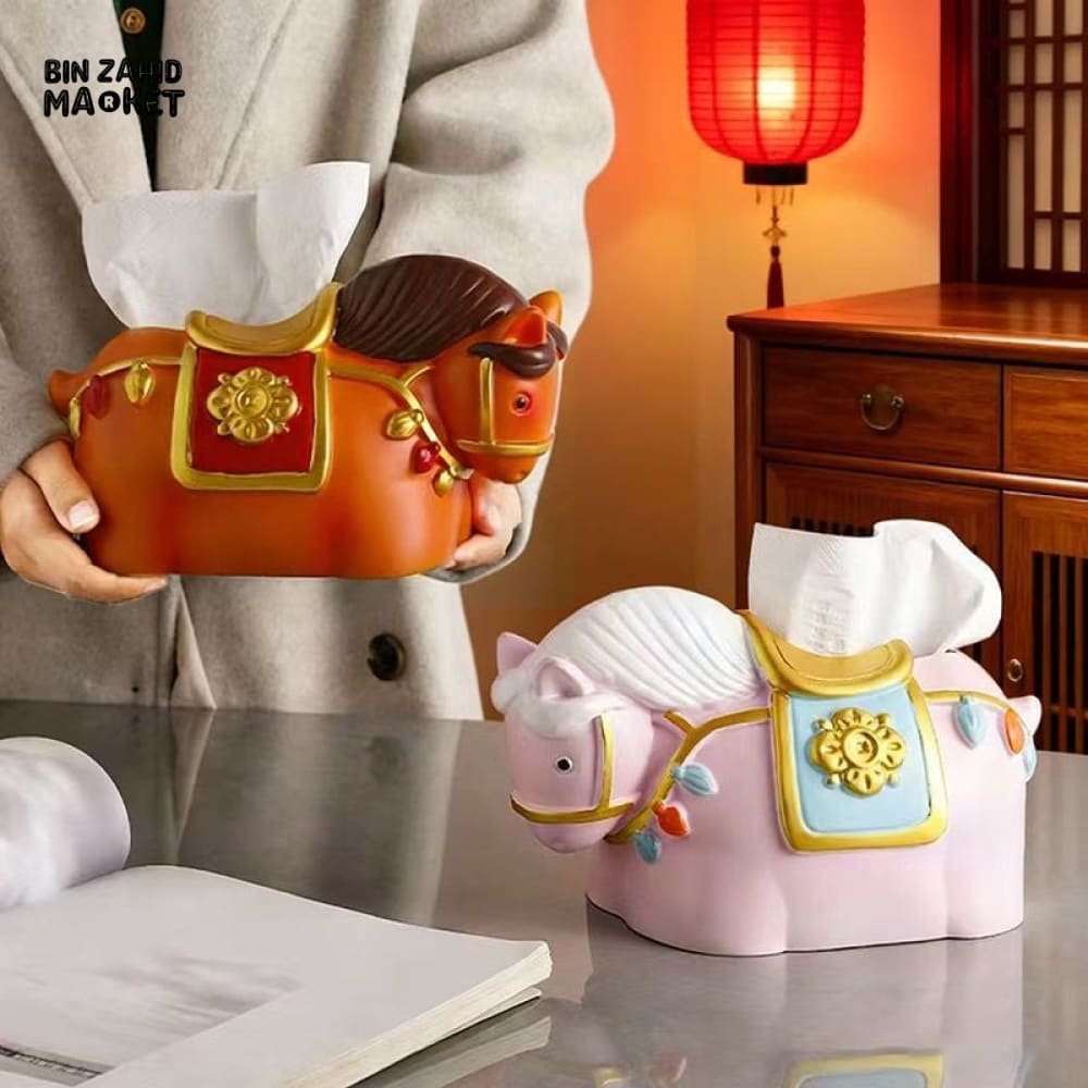 MIMO PVC RESIN DECORATIVE HORSE-SHAPED TISSUE BOX HOLDER – ORANGE & RED - Tissue Boxes