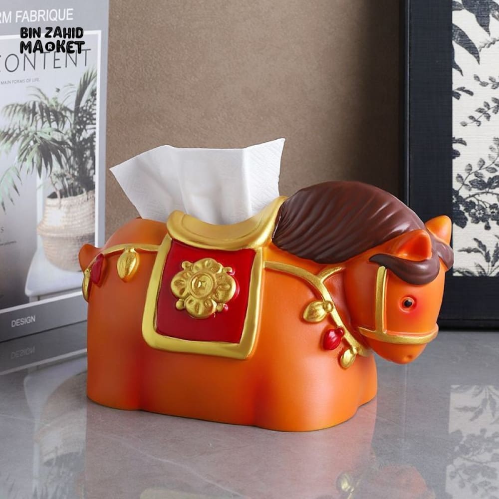 MIMO PVC RESIN DECORATIVE HORSE-SHAPED TISSUE BOX HOLDER – ORANGE & RED - Tissue Boxes
