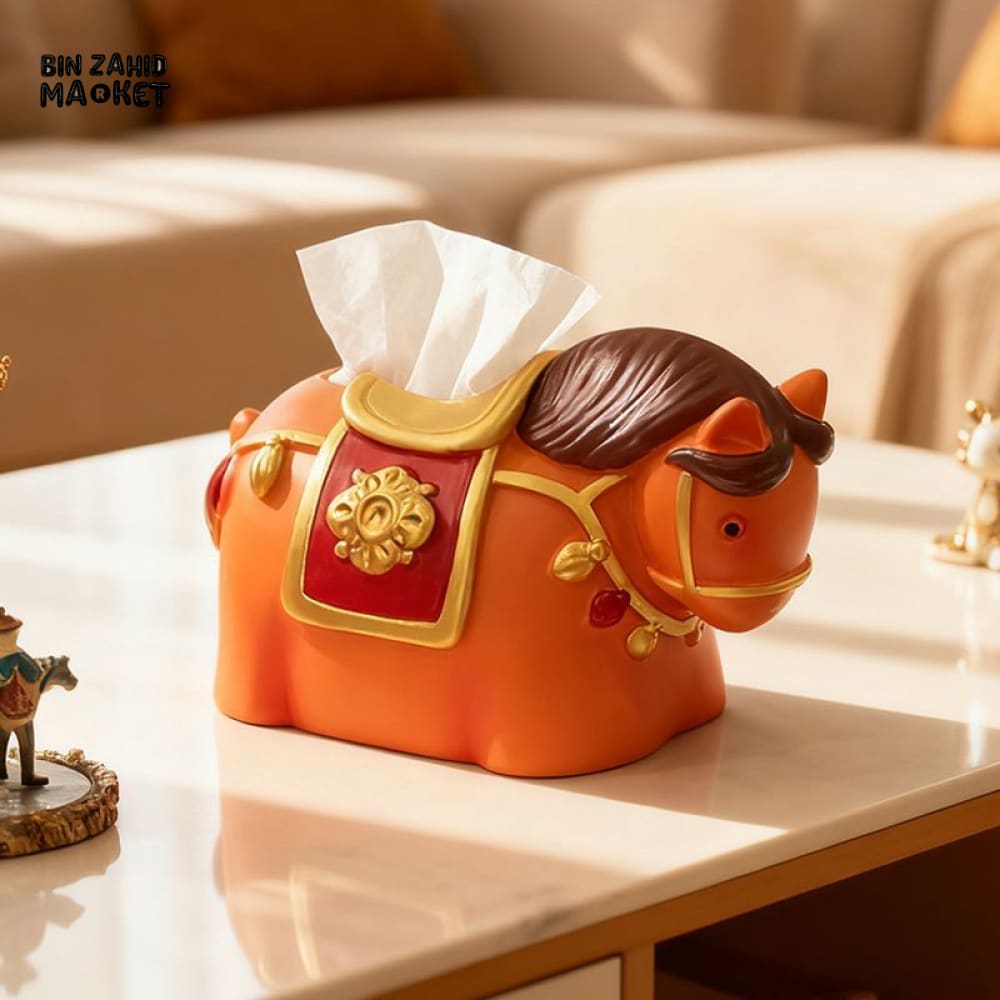 MIMO PVC RESIN DECORATIVE HORSE-SHAPED TISSUE BOX HOLDER – ORANGE & RED - Tissue Boxes