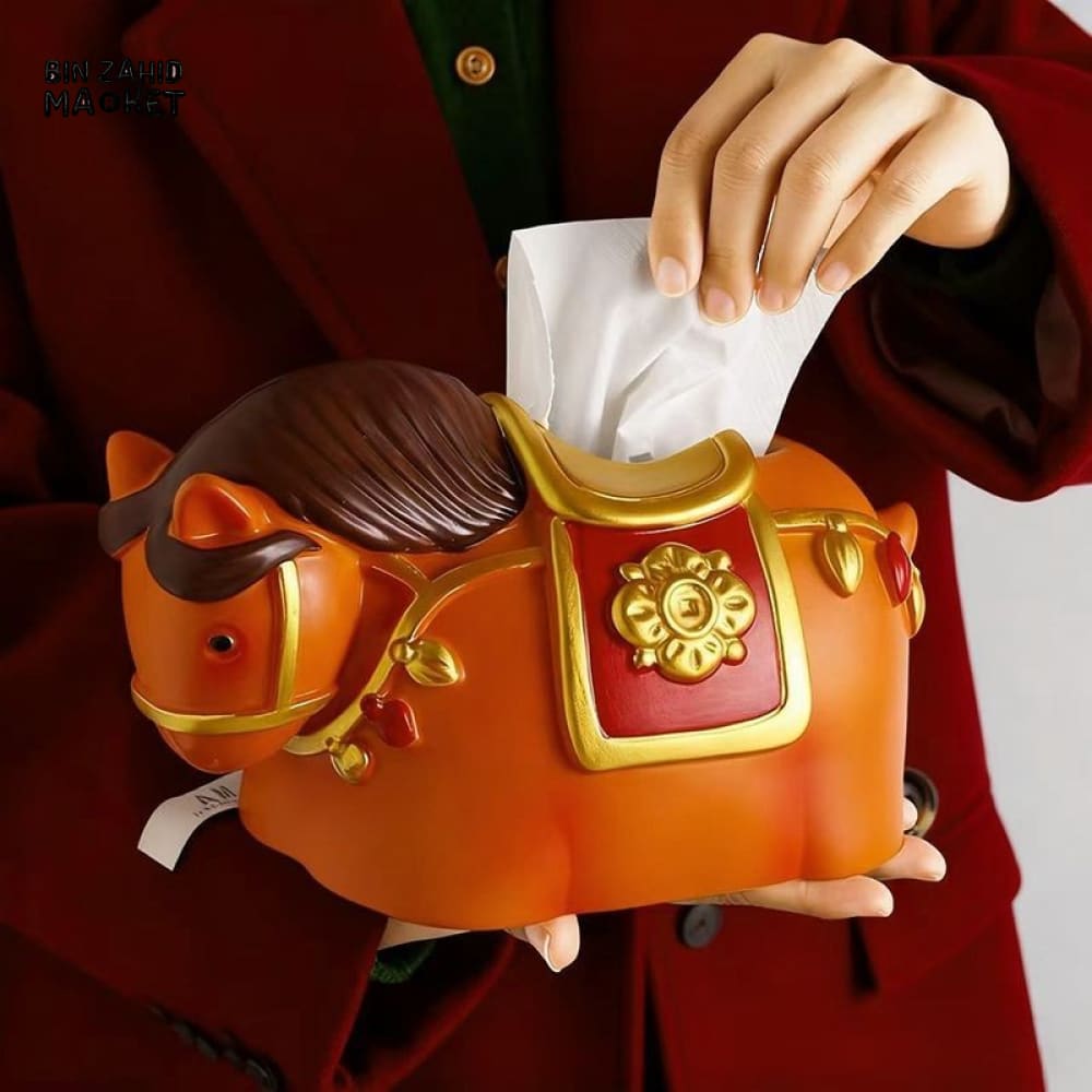 MIMO PVC RESIN DECORATIVE HORSE-SHAPED TISSUE BOX HOLDER – ORANGE & RED - Tissue Boxes