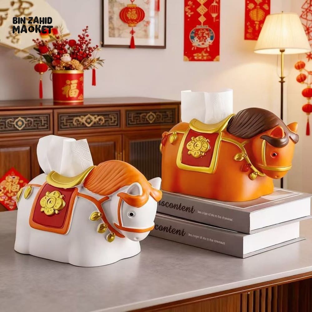 MIMO PVC RESIN DECORATIVE HORSE-SHAPED TISSUE BOX HOLDER – ORANGE & RED - Tissue Boxes