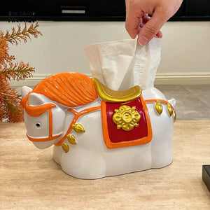 MIMO PVC RESIN DECORATIVE HORSE-SHAPED TISSUE BOX HOLDER – WHITE & ORANGE - Tissue Boxes