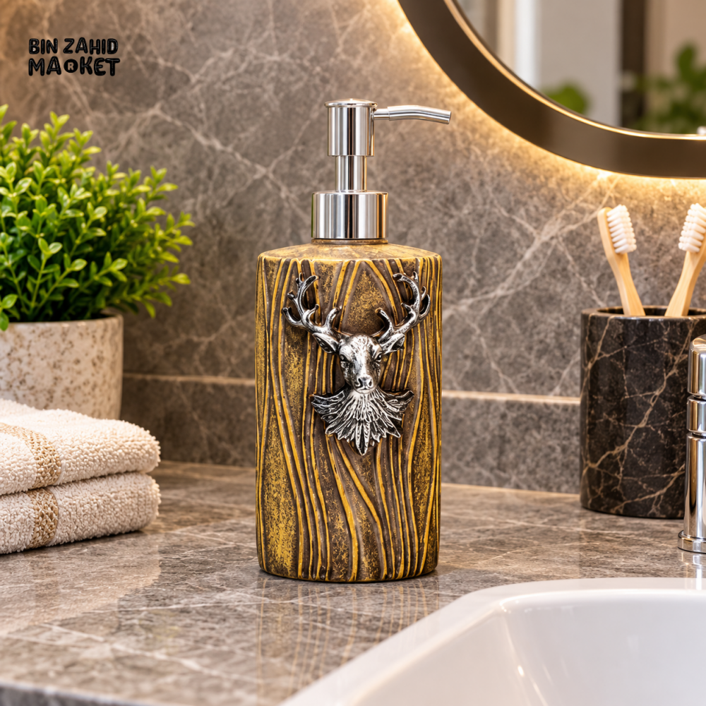 MIMO DEER DESIGN WOOD EFFECT LIQUID SOAP DISPENSER WITH SILVER PUMP