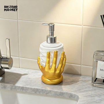 MIMO PVC RESIN GOLDEN HAND DESIGN LIQUID SOAP DISPENSER WITH SILVER PUMP - Soap & Toothbrush Accessories