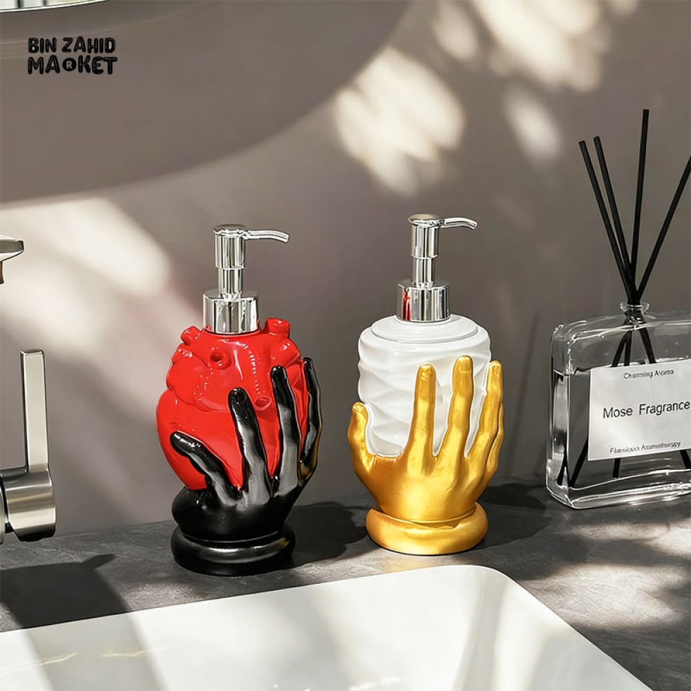 MIMO PVC RESIN GOLDEN HAND DESIGN LIQUID SOAP DISPENSER WITH SILVER PUMP - Soap & Toothbrush Accessories