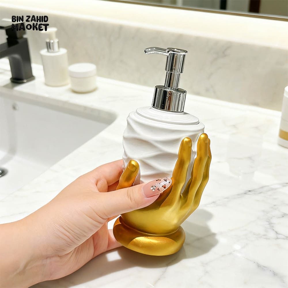 MIMO PVC RESIN GOLDEN HAND DESIGN LIQUID SOAP DISPENSER WITH SILVER PUMP - Soap & Toothbrush Accessories