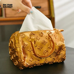 MIMO PVC RESIN GOLDEN HANDBAG DESIGN DECORATIVE TISSUE BOX - Tissue Boxes