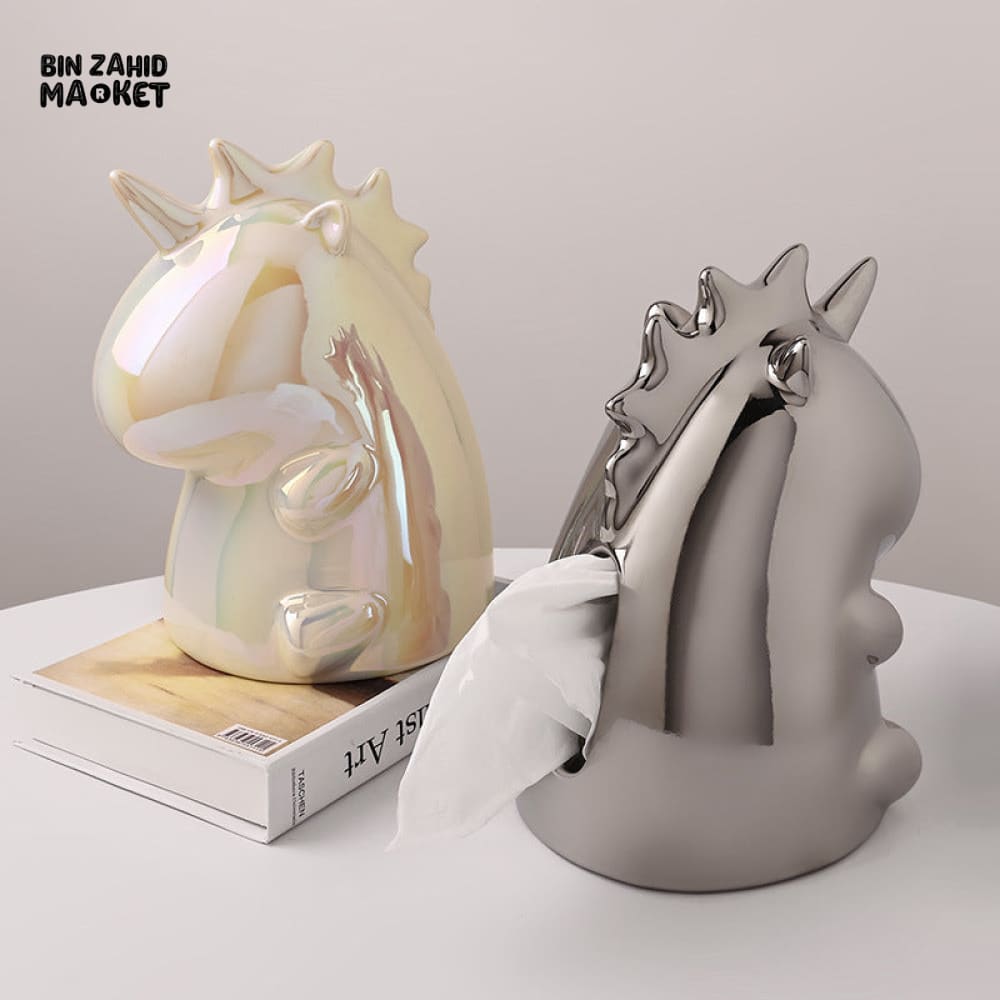 MIMO PVC RESIN IRIDESCENT UNICORN-SHAPED DECORATIVE TISSUE BOX HOLDER - Tissue Boxes
