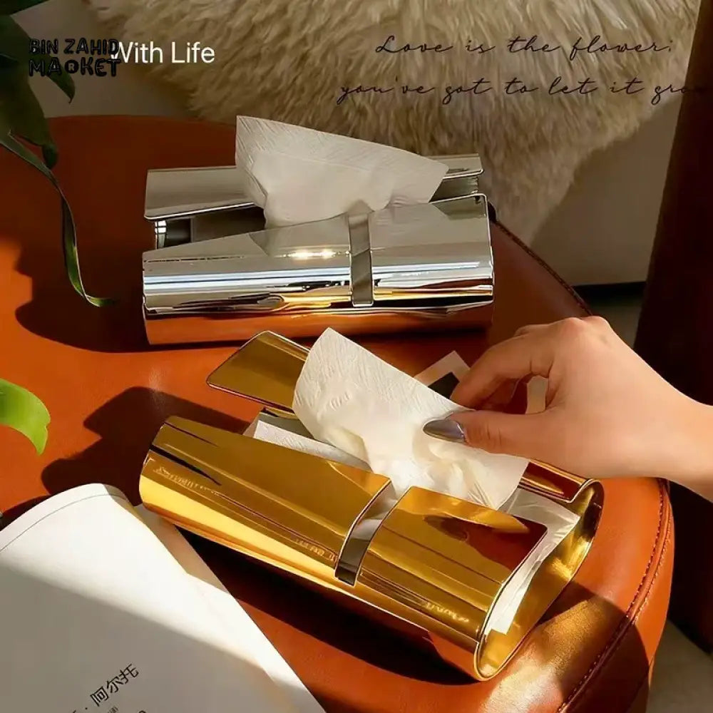 MIMO PVC RESIN LUXURY GOLDEN MIRROR FINISH DECORATIVE TISSUE BOX - Tissue Boxes