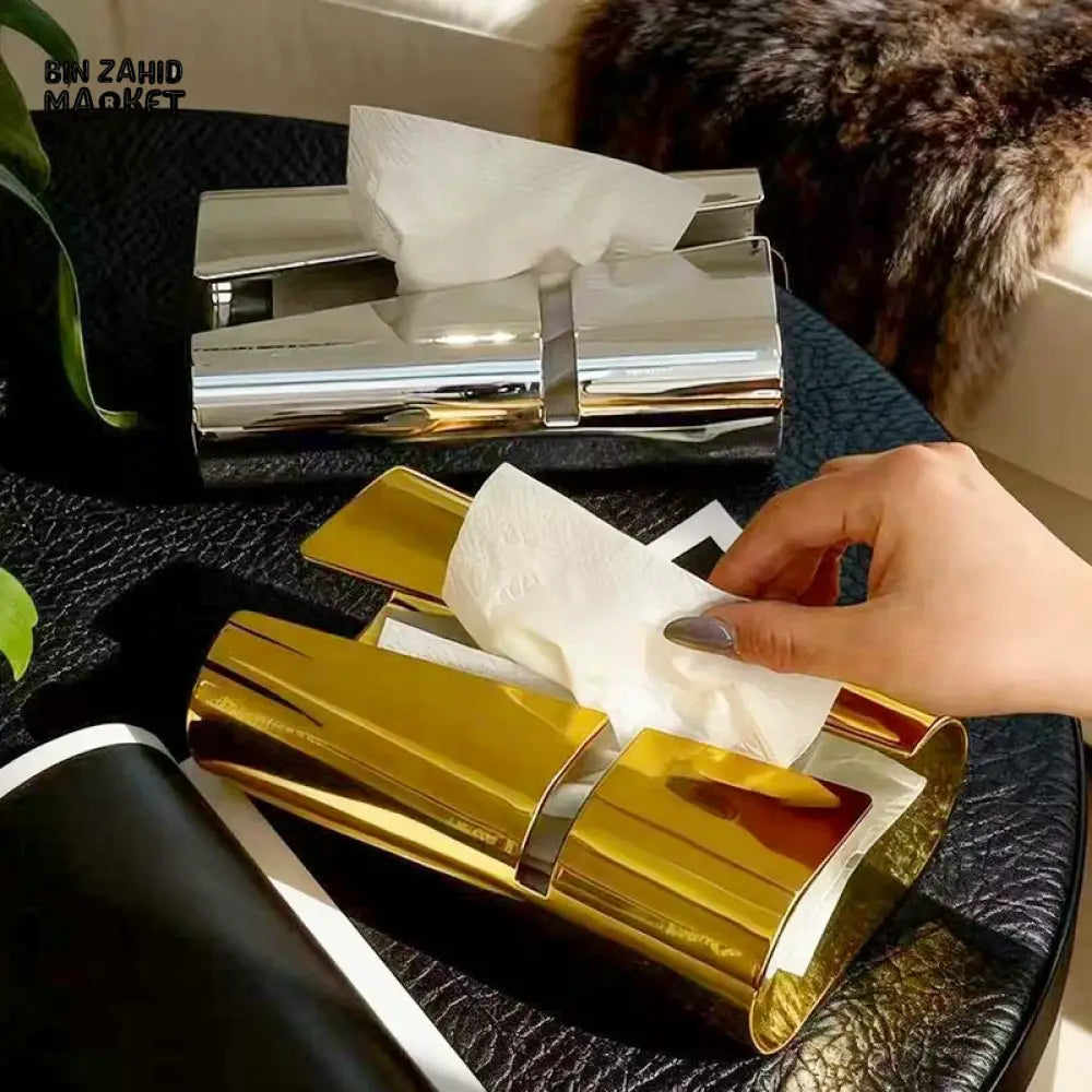 MIMO PVC RESIN LUXURY GOLDEN MIRROR FINISH DECORATIVE TISSUE BOX - Tissue Boxes