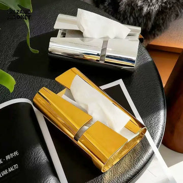 MIMO PVC RESIN LUXURY GOLDEN MIRROR FINISH DECORATIVE TISSUE BOX - Tissue Boxes