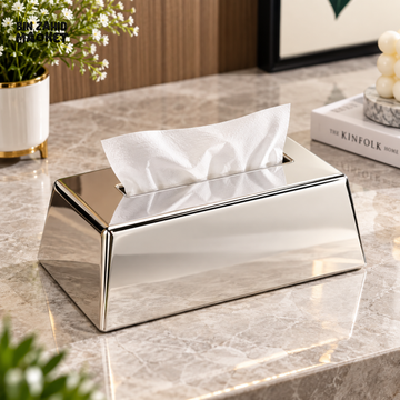MIMO LUXURY MIRROR-FINISH RECTANGULAR TISSUE BOX HOLDER – SILVER