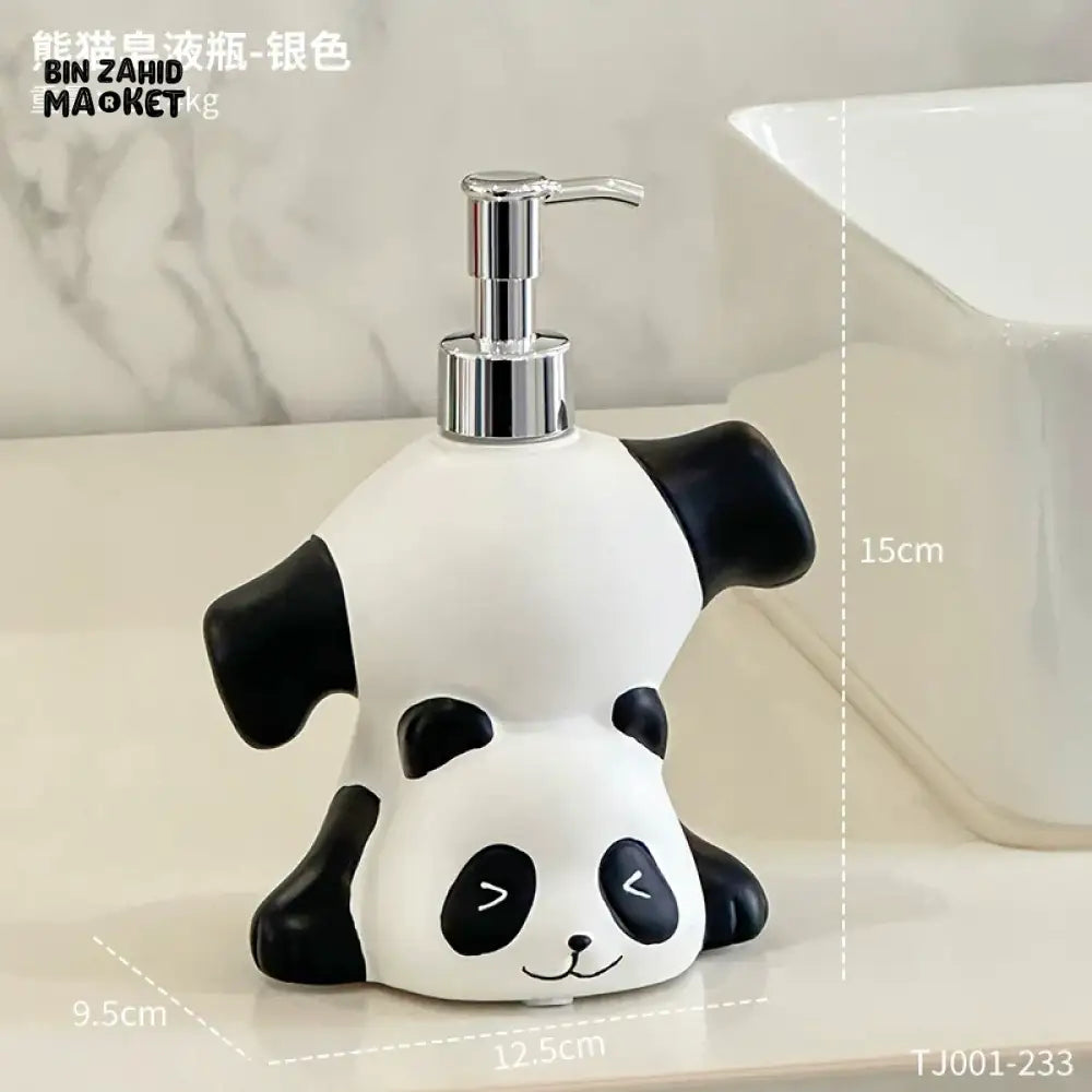 MIMO PVC RESIN PANDA DESIGN LIQUID SOAP DISPENSER WITH SILVER PUMP - Soap & Toothbrush Accessories