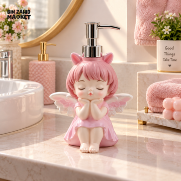 MIMO PINK ANGEL GIRL DECORATIVE SOAP DISPENSER WITH SILVER PUMP