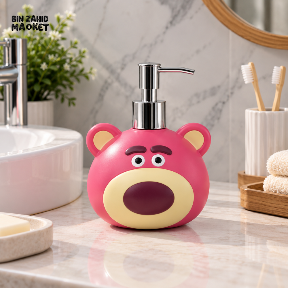 MIMO PINK BEAR DESIGN LIQUID SOAP DISPENSER WITH SILVER PUMP
