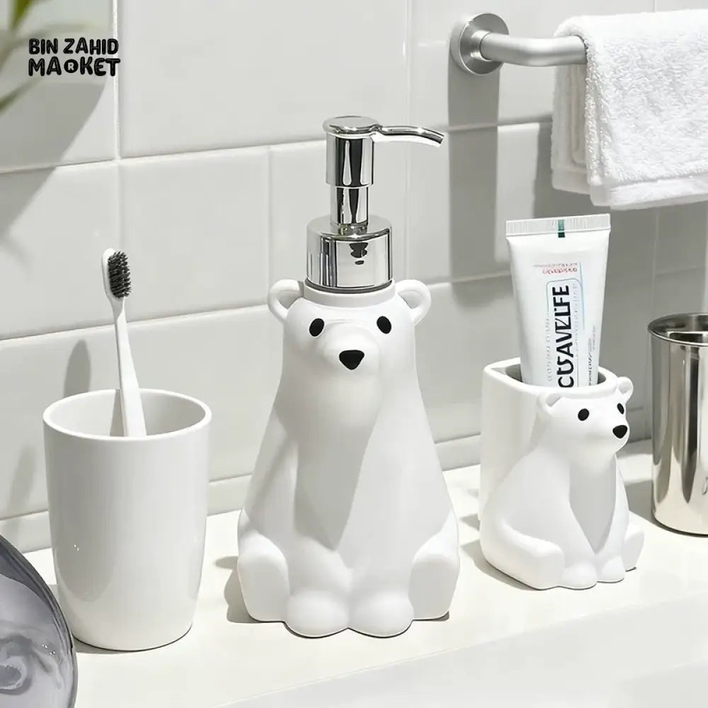 MIMO PVC RESIN POLAR BEAR DESIGN LIQUID SOAP DISPENSER WITH SILVER PUMP - Soap & Toothbrush Accessories