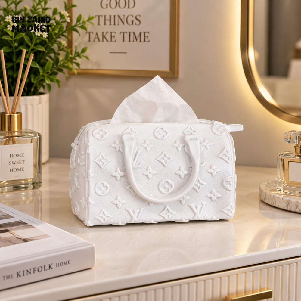 MIMO WHITE HANDBAG DESIGN DECORATIVE TISSUE BOX