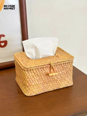 MIMO PVC RESIN WOVEN RATTAN STYLE DECORATIVE TISSUE BOX WITH LID - Tissue Boxes