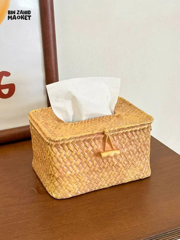 MIMO PVC RESIN WOVEN RATTAN STYLE DECORATIVE TISSUE BOX WITH LID - Tissue Boxes
