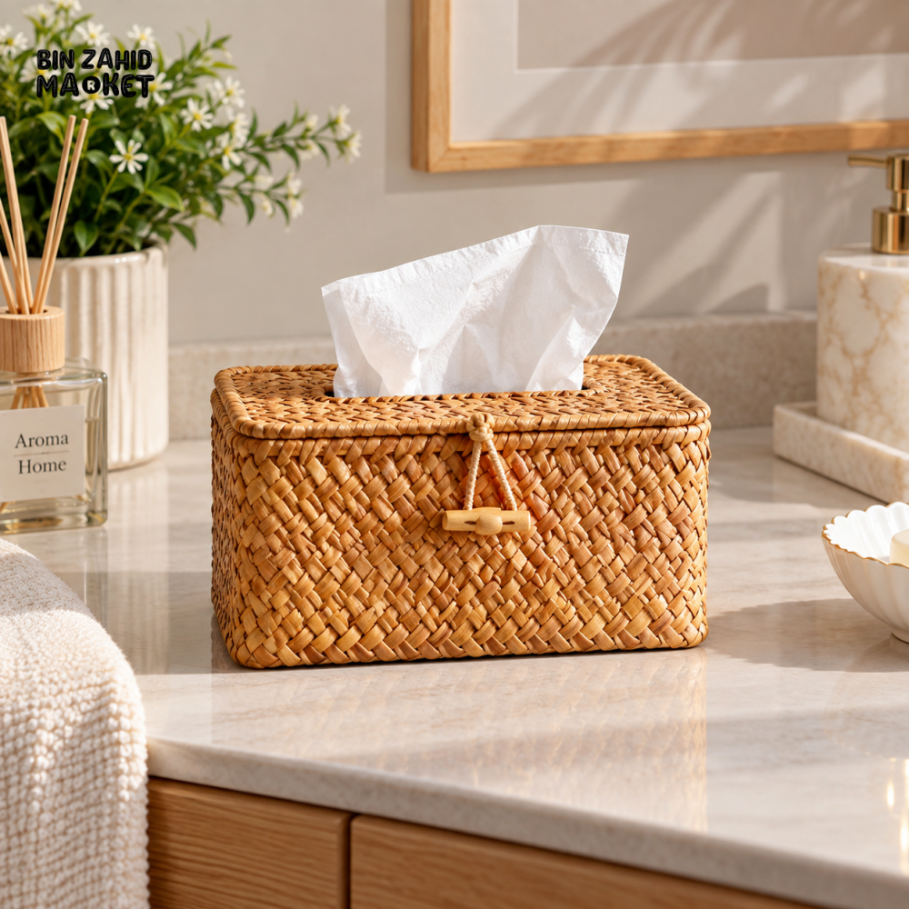 MIMO WOVEN RATTAN STYLE DECORATIVE TISSUE BOX WITH LID