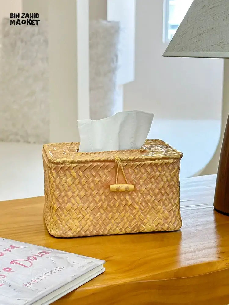 MIMO PVC RESIN WOVEN RATTAN STYLE DECORATIVE TISSUE BOX WITH LID - Tissue Boxes