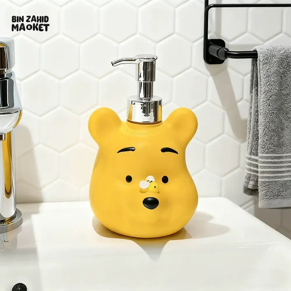 MIMO PVC RESIN YELLOW BEAR DESIGN LIQUID SOAP DISPENSER WITH SILVER PUMP - Soap & Toothbrush Accessories