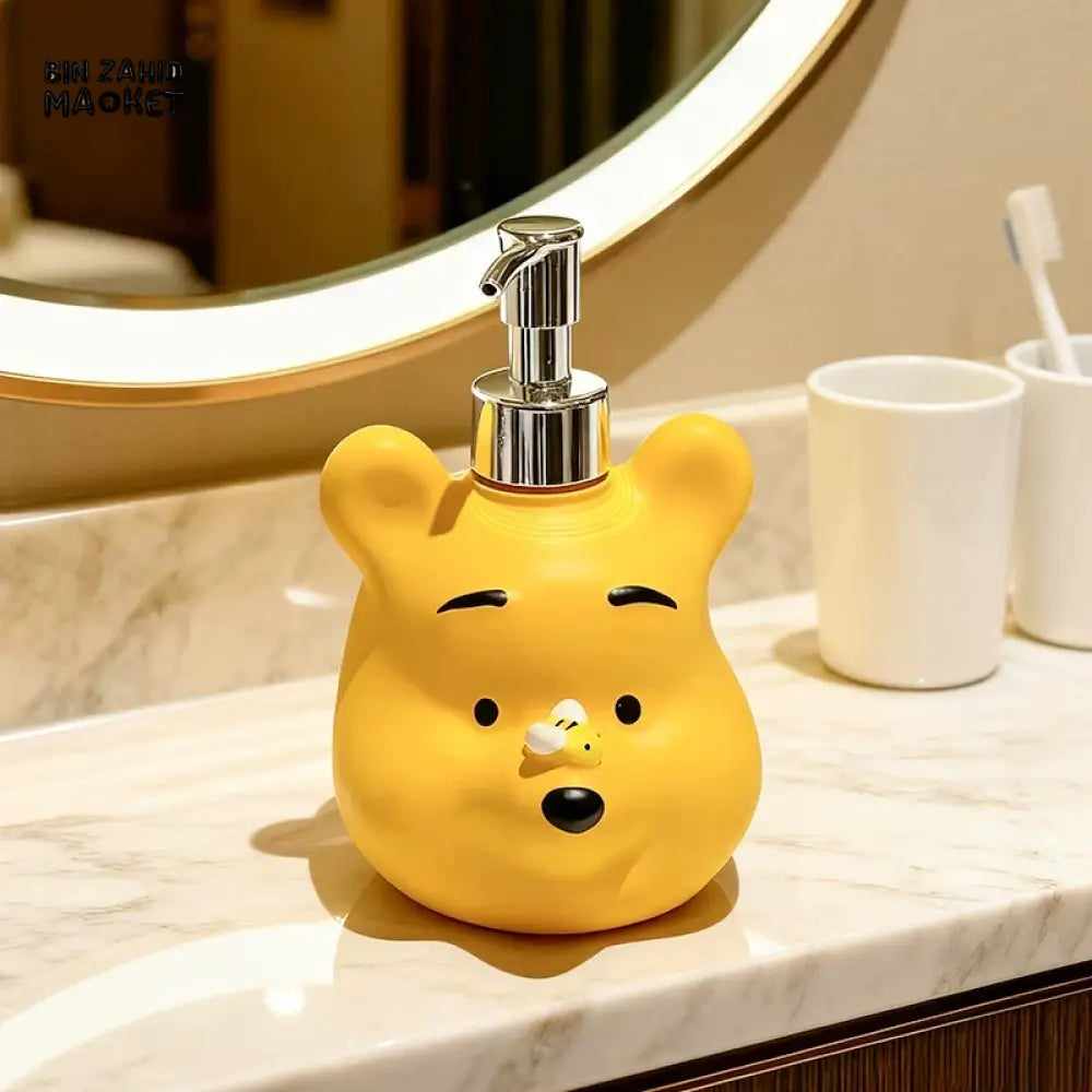 MIMO PVC RESIN YELLOW BEAR DESIGN LIQUID SOAP DISPENSER WITH SILVER PUMP - Soap & Toothbrush Accessories
