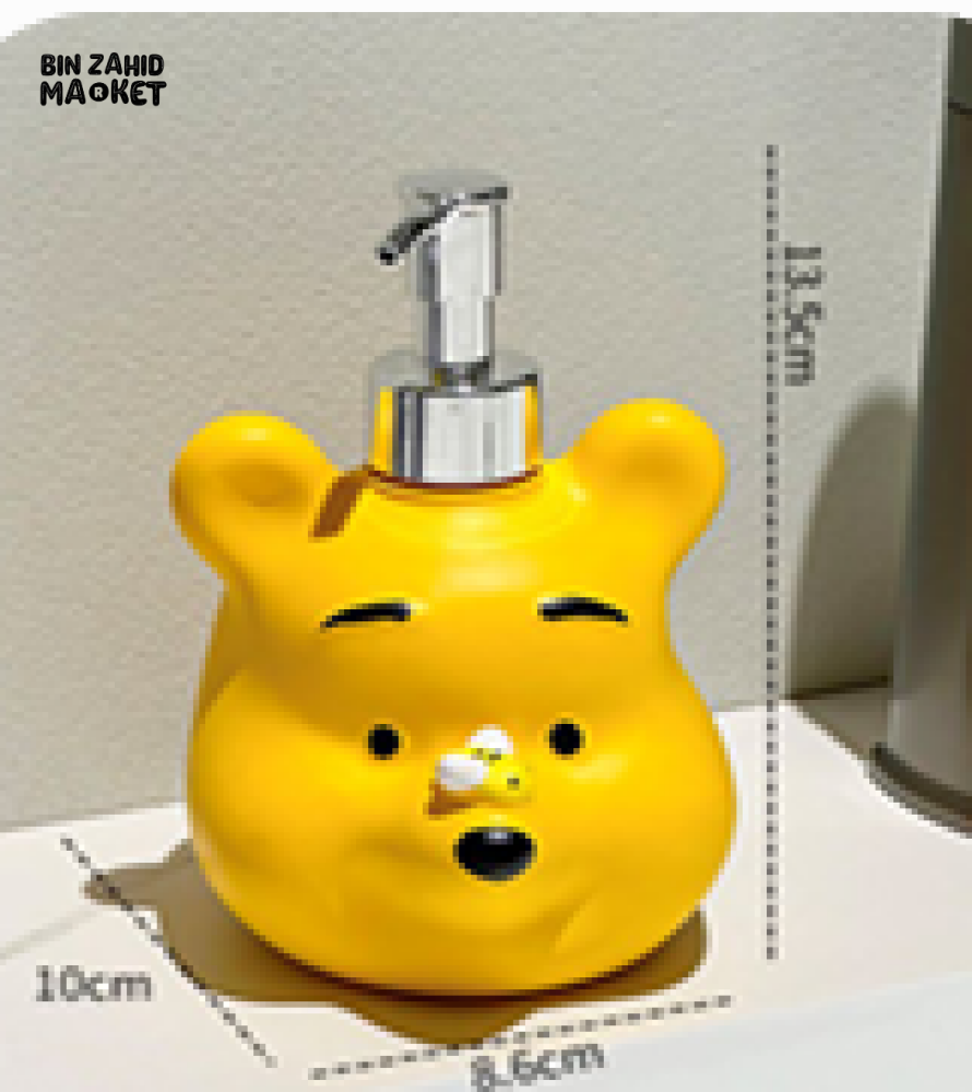 MIMO YELLOW BEAR DESIGN LIQUID SOAP DISPENSER WITH SILVER PUMP