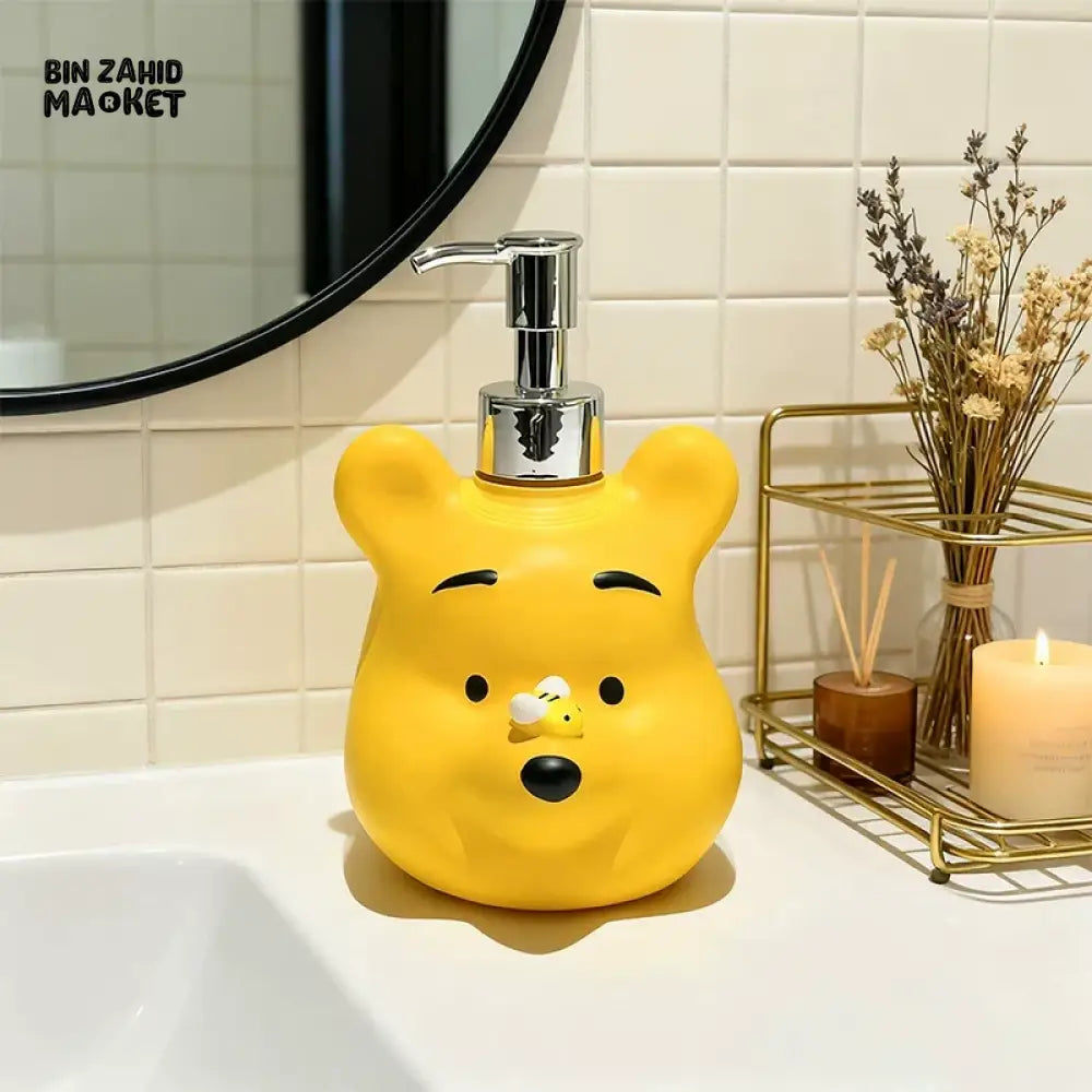MIMO PVC RESIN YELLOW BEAR DESIGN LIQUID SOAP DISPENSER WITH SILVER PUMP - Soap & Toothbrush Accessories