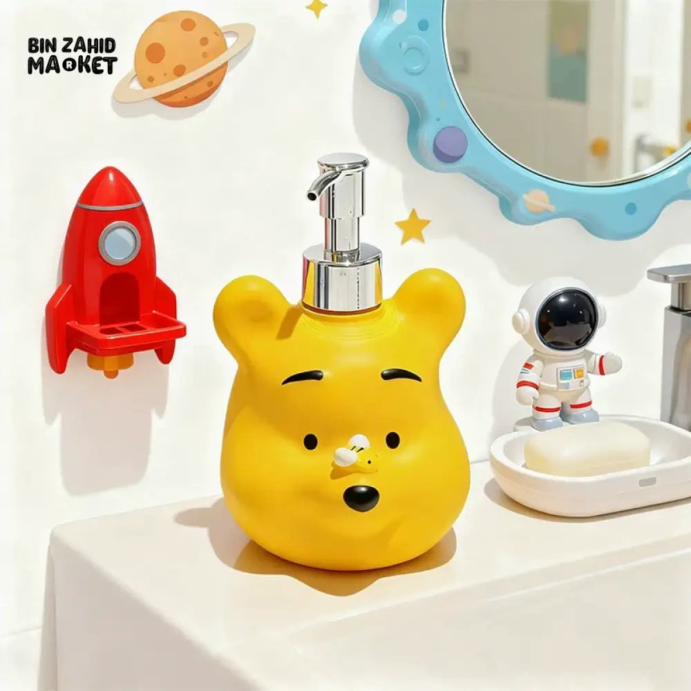 MIMO PVC RESIN YELLOW BEAR DESIGN LIQUID SOAP DISPENSER WITH SILVER PUMP - Soap & Toothbrush Accessories