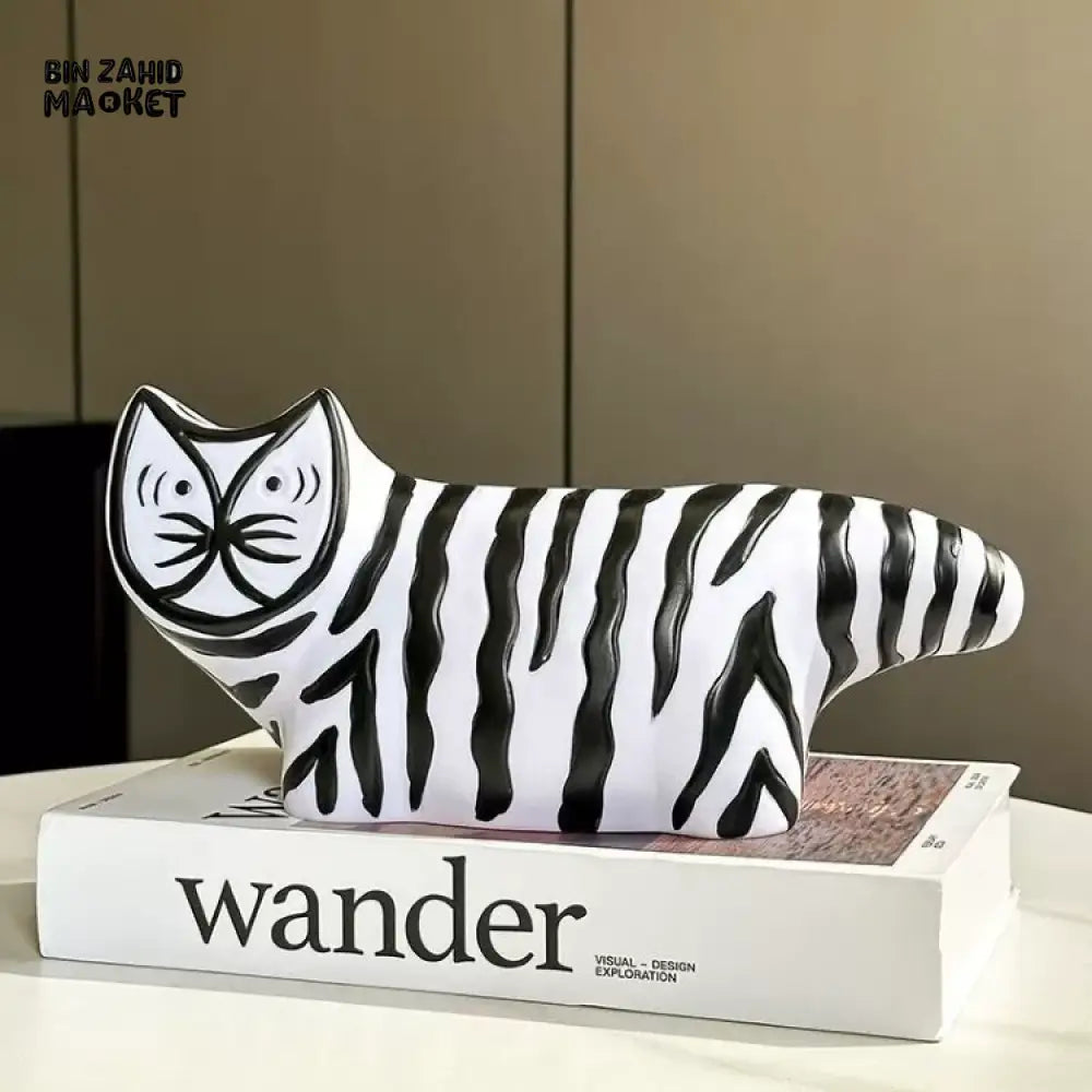 MIMO PVC RESIN ZEBRA-STRIPE CAT-SHAPED DECORATIVE TISSUE BOX HOLDER – BLACK & WHITE - Tissue Boxes
