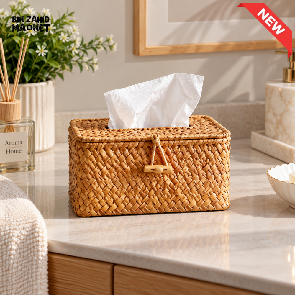 MIMO WOVEN RATTAN STYLE DECORATIVE TISSUE BOX WITH LID