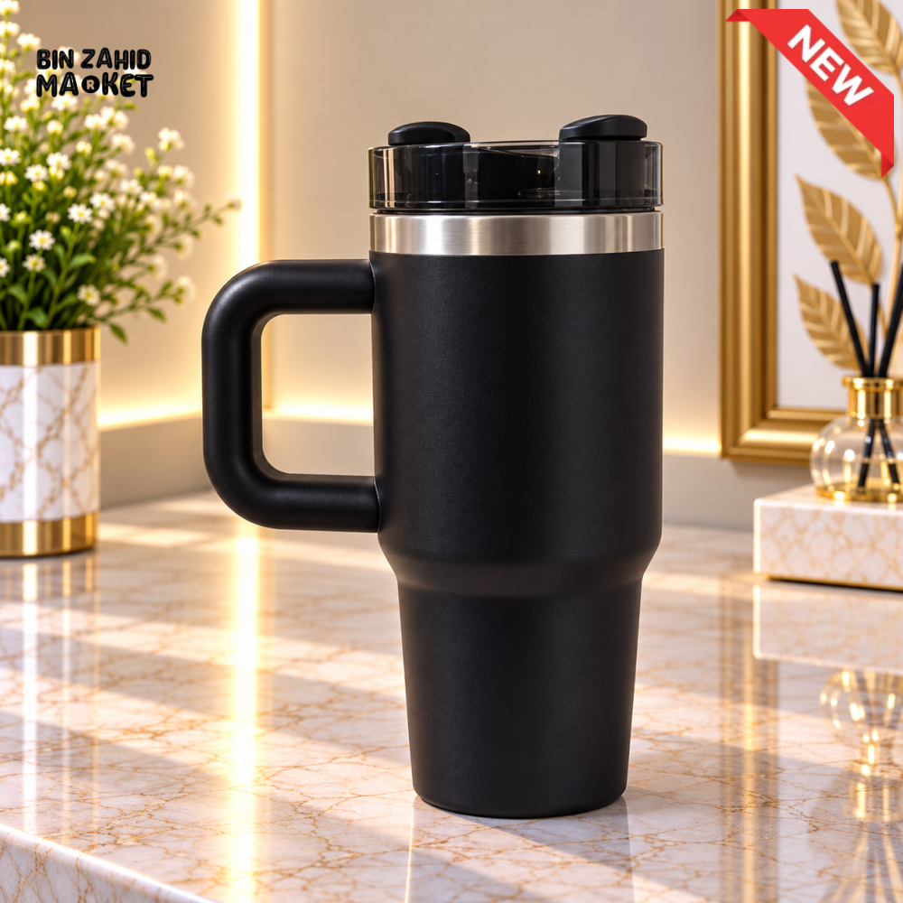 MINI BLACK STAINLESS STEEL INSULATED TRAVEL TUMBLER WITH HANDLE