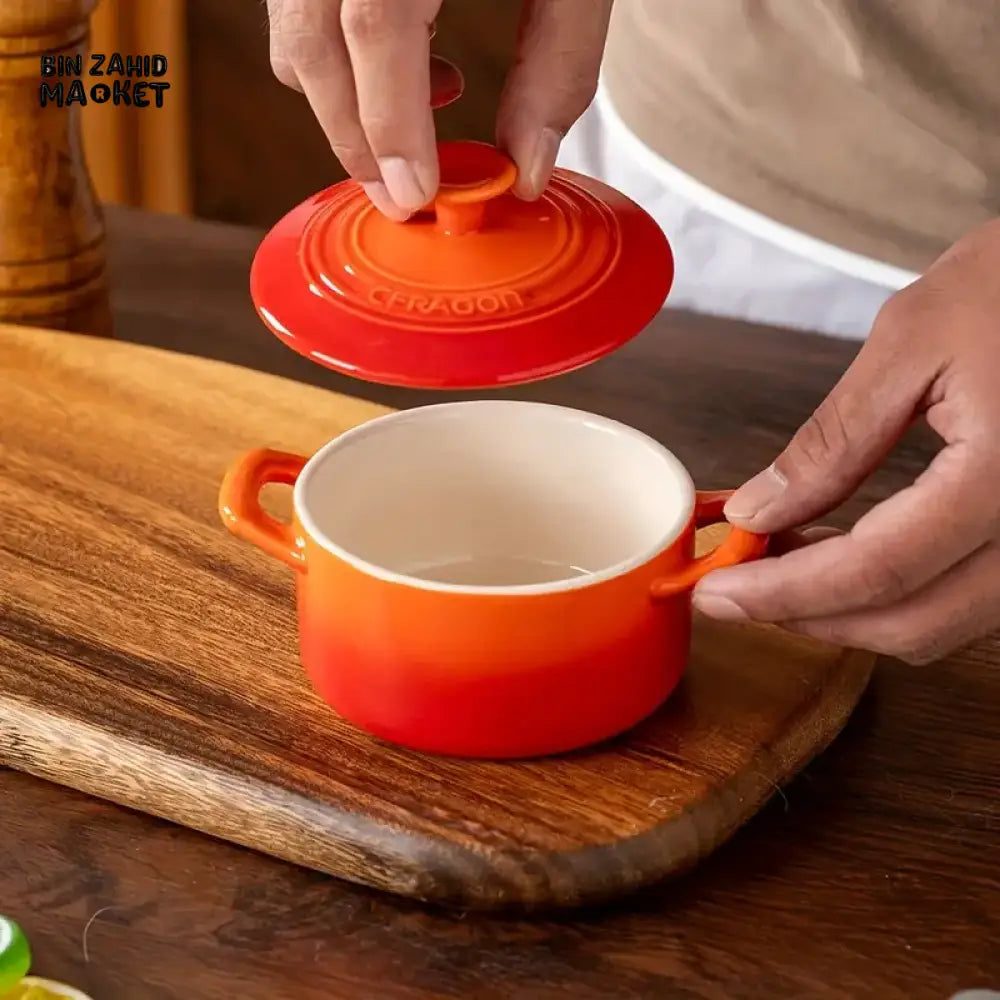 MINI CERAMIC CASSEROLE POT WITH LID | PREMIUM HEAT-RESISTANT SERVING BOWL