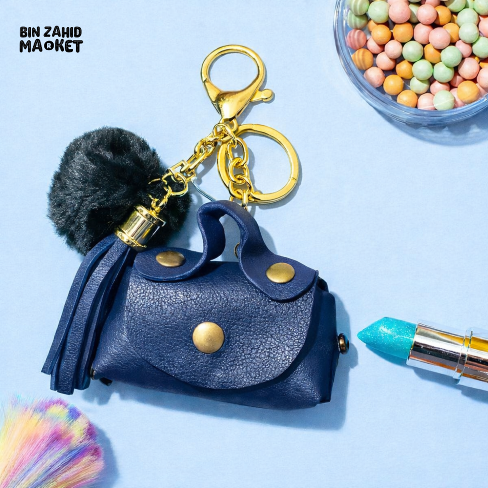 MINI HANDBAG KEYCHAIN WITH POM-POM & TASSEL - Key Holders