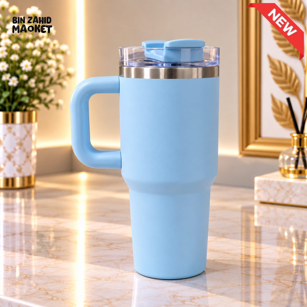 MINI PASTEL BLUE STAINLESS STEEL INSULATED TRAVEL TUMBLER WITH HANDLE