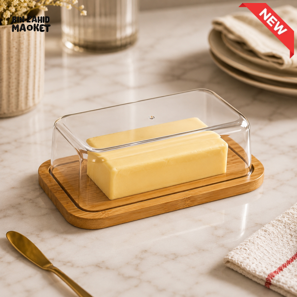 MINIMALIST BUTTER DISH WITH BAMBOO TRAY