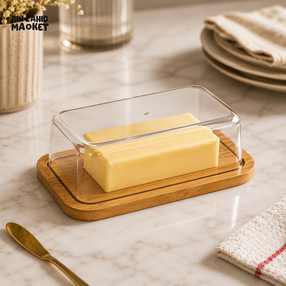 MINIMALIST BUTTER DISH WITH BAMBOO TRAY
