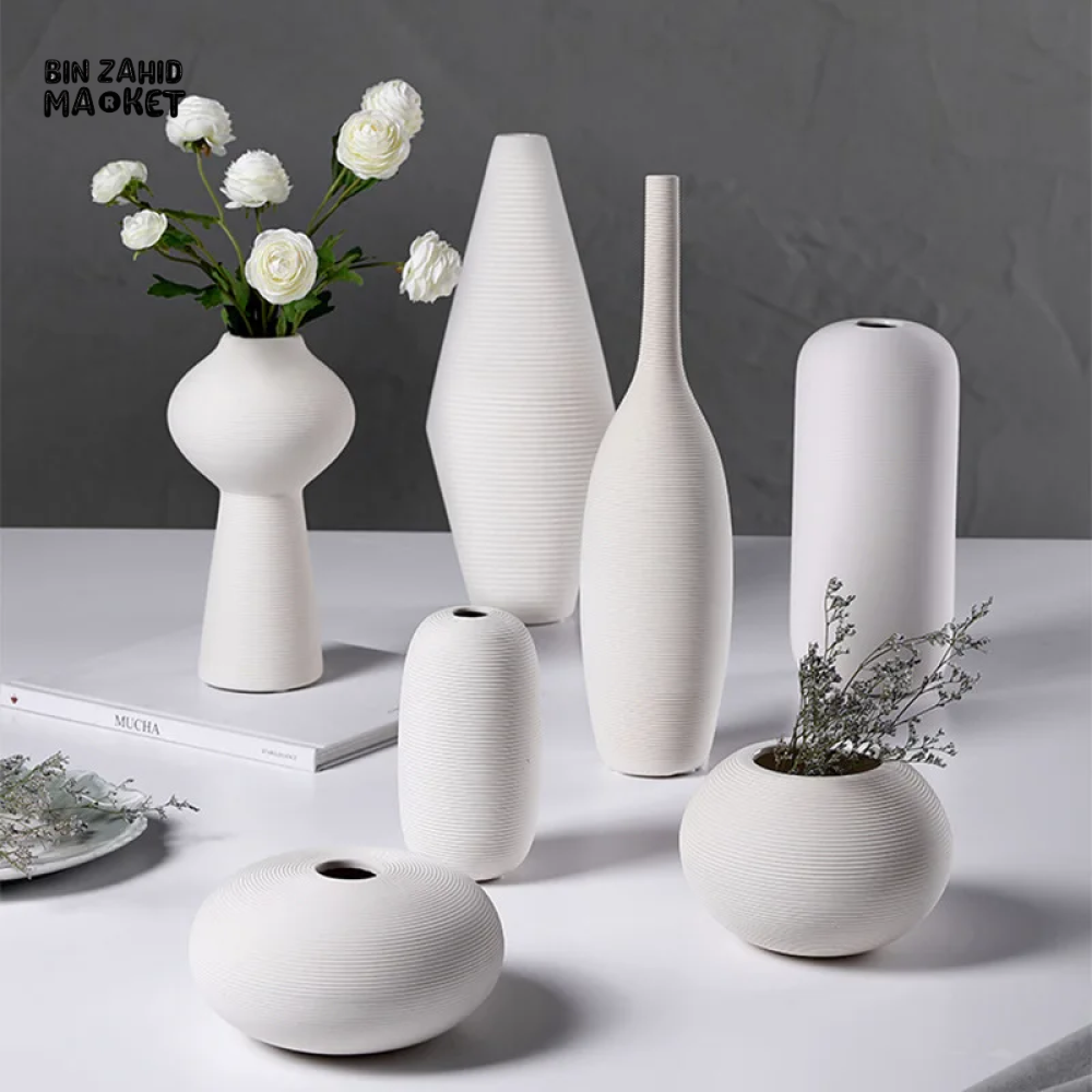 MINIMALIST HANDMADE ZEN VASE WHITE CERAMIC ART DECOR