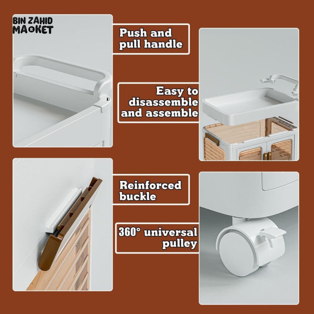 MODERN 3-TIERS STORAGE CABINET WITH MOVEABLE WHEELS