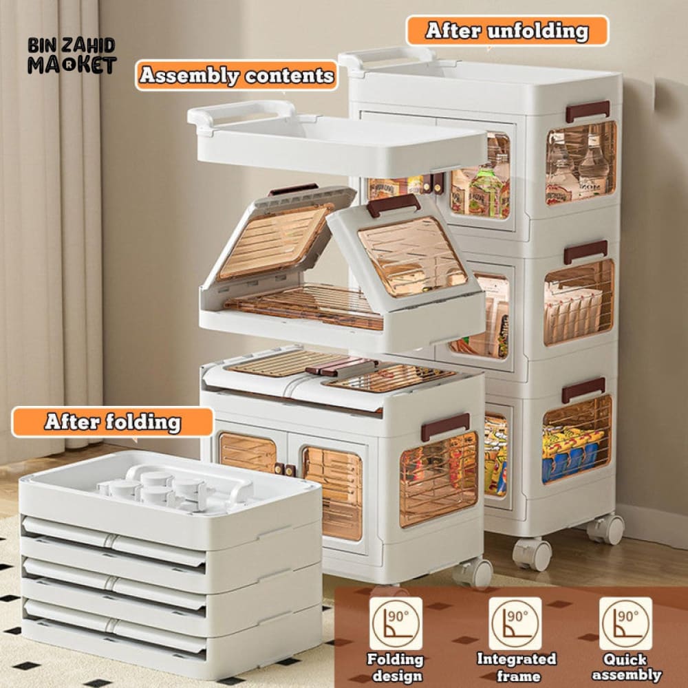MODERN 3-TIERS STORAGE CABINET WITH MOVEABLE WHEELS